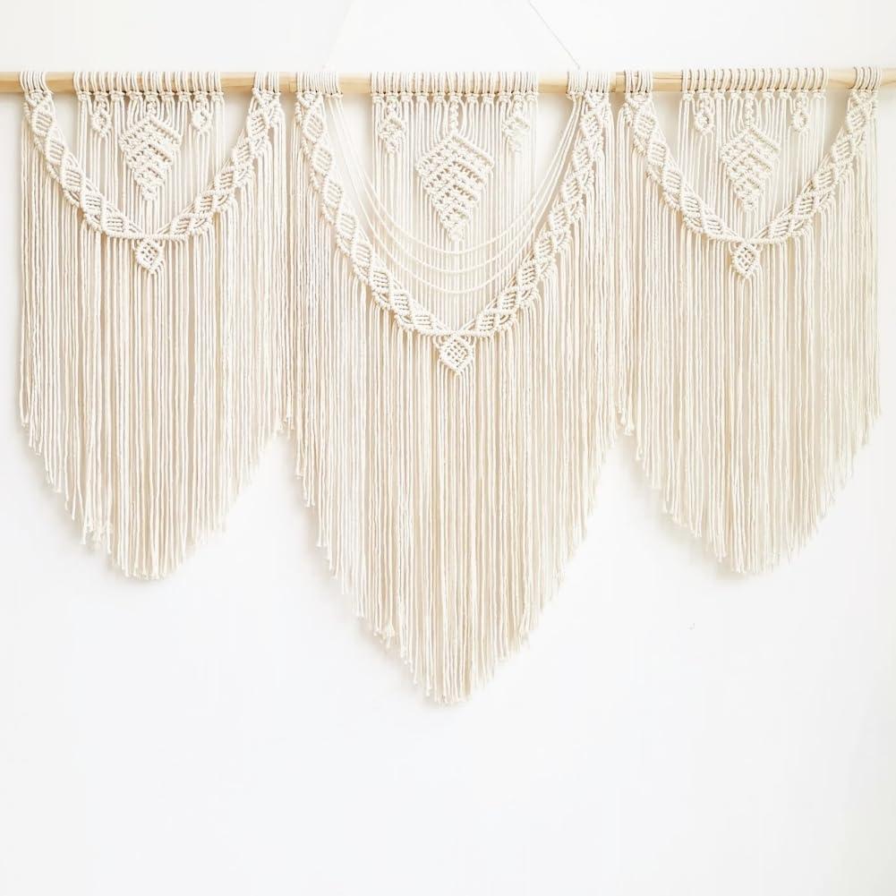 Gfgift Large Macrame Wall Hanging Nature Cotton,Boho Macrame Tapestry, Woven Tassel Yarn Tapestry, Above Bed Wall Decor for Bedroom, Macrame Wall Decor 43" L x 32" H