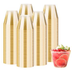 Clawsoff 300 Count 9 oz Gold Plastic Cups, Disposable Cocktail Cup for Wedding & Party, Bulk Gold Plastic Tumblers, Fancy Disposable Party Cups for Cold Drinks