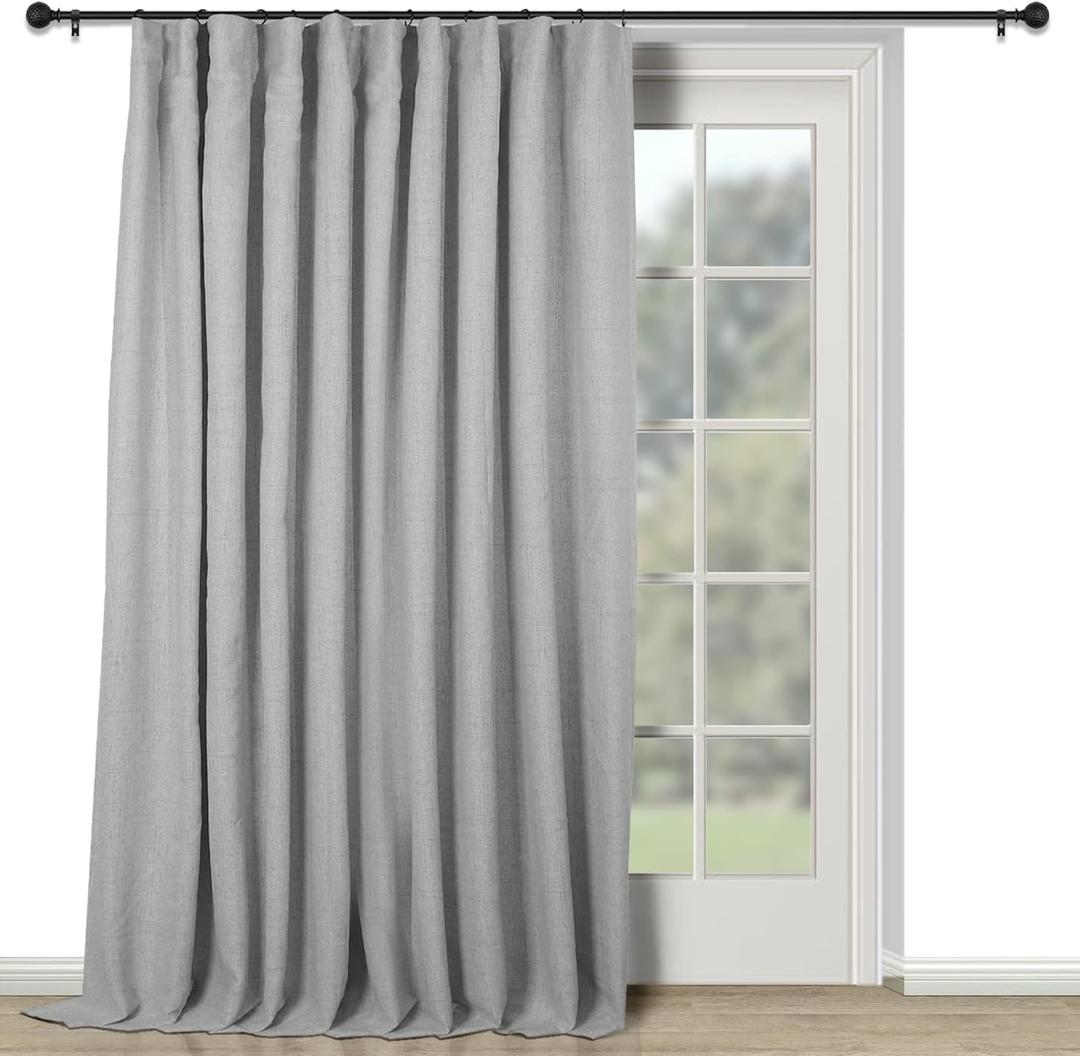 INOVADAY Thermal Sliding Door Curtains 100% Blackout Curtains for Bedroom, Sliding Glass Door Drapes Extra Wide for Patio Linen Textured Farmhouse Window Treatment, Grey, 1 Panel, W100xL96