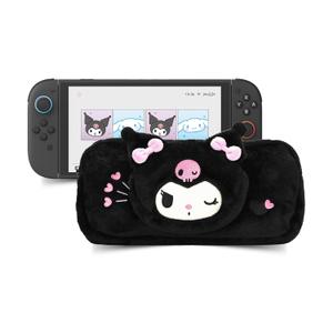 Kuitmor Fuzzy Crossbody Bag Compatible with Switch 2 (2025), Large Capacity Soft Switch 2 Travel Carrying Case with 2 Removable Shoulder Straps - Black KLM