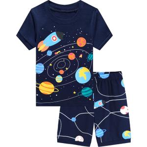 Toddler Boys Pajamas Short Sets Fire Truck Cotton 2 Piece Pjs Excavator Sleepwear Summer Clothes Kids Jammies Set Size 1-7T (3T, 8# Space)