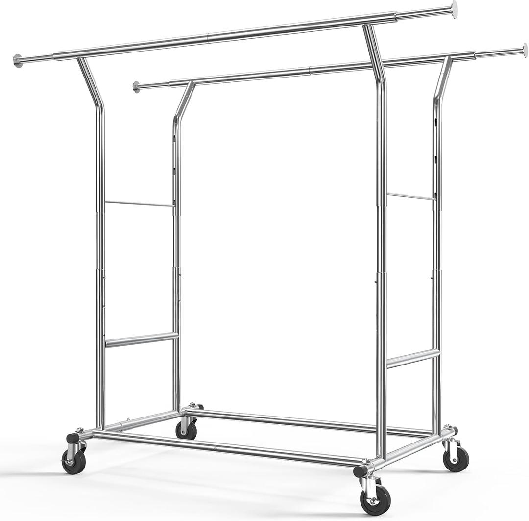 HOKEEPER Clothes Rack Heavy Duty Rolling Clothing Racks for Hanging Clothes, Commercial Garment Rack, Collapsible  Portable Clothes Rack with Wheels and Adjustable Shelves