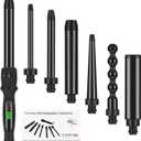 PARWIN PRO BEAUTY 7 in 1 Curling Iron Wand Set,Dual Voltage Curling Wand with 7 Interchangeable Diamond Ceramic Hair Curler Wands with LCD Temperature Control Auto Shut Off Black (Professional No Clamp)