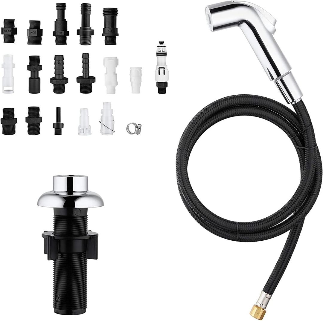 Houtingmann Kitchen Side Sprayer with Hose and Holder - Chrome Sprayer with 17 Adapters