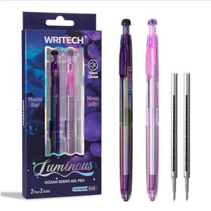 WRITECH Gel Pens Medium Point: Luminous pen set 0.7mm, Black Ink, Includes 2 Pens and 2 Refills, Silent Clicker, Smooth Writing for School Office & Everyday Use, Dreamy Purple Pink