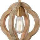 SAMTEEN Farmhouse Wood Pendant Lights Kitchen Island, Vintage Wooden Pendant Lighting Rustic 1-Light Wood Hanging Ceiling Light Fixture for Hallway Bedroom Entrance, Adjustable Chain