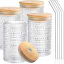 Hobnail Drinking Glasses with Bamboo Lids and Glass Straw 4Pcs Set - 14oz Vintage Glass Cups, Water Glasses, Iced Coffee Glasses, Cute Tumbler Cup, Ideal for Cocktail, Whiskey, Gift - Cleaning Brushes