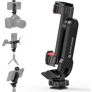 SYNCWIRE Tripod Phone Mount, Universal Smartphone Mount Adapter with 2 Cold Shoe and 1/4" Screw, 360° Rotates and 180° Tilts Adjustable Cell Phone Clamp Holder for Enhancing Mobile Photography Setup
