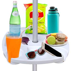 AMMSUN 17" Beach Umbrella Table Tray with 4 Cup Holders, 4 Snack Compartments for Beach, Patio, Garden, Swimming Pool 17 Inch, White
