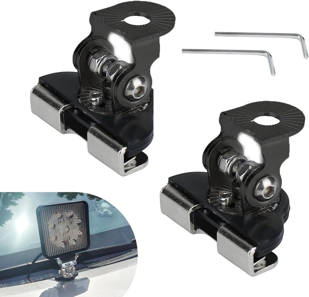 2 PCS Hood Light Mount, Waterproof Durable Metal Design, Adjustable Wide Angle Vehicle Spotlight Holder, Universal Grille Light Bracket Accessories (Black)