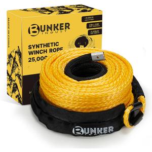 BUNKER INDUST 3/8" x 100' Synthetic Winch Rope,25000LBS Winch Cable with Protective Sleeve 100ft Winch Line Replacement for Off-Road Vehicle SUV Truck, Yellow (3/8inch x 100ft)