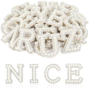 ASTARON 18Pcs Self Adhesive Letter Patches Pearl Rhinestone Letter Stickers, Glitter Rhinestone Letters  Embroidered Applique Patches Alphabet Cloth Patch for Clothes, Bags, Hat, Phone Case, DIY