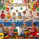 64Pcs Building Blocks Themed Birthday Party Decorations, Includes Colorful Blocks Balloons, Banners, Cake/Cupcake Toppers, Hanging Decor, Birthday Party Pack Supplies