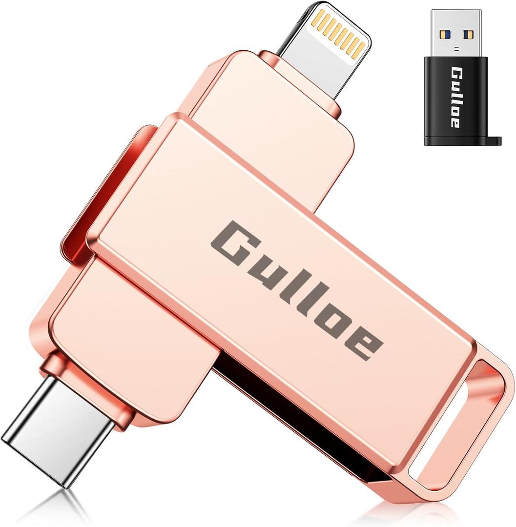 Gulloe 256GB Flash Drive Intended for iPhone, Memory Stick Storage for Photos and Videos Backup, Compatible with iPhone iPad Android PC, Plug and Play, No Application Required (Rose Gold)