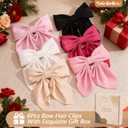 6Pcs Hair Bows for Women, Bow Hair Clips, Silky Satin Hair Bows for Girls, Pink Hair Ribbon, Cute Bow Clips for Women, Hair Accessories Chirstmas Gifts