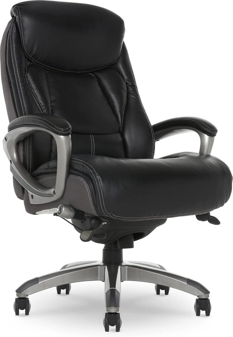 Serta Lautner Executive Home Office Desk Chair, Ergonomic High-Back with Adjustable Lumbar & Body Pillows, SmartLayers and ComfortCoils Technology, Mesh and Bonded Leather, Black/ Gray