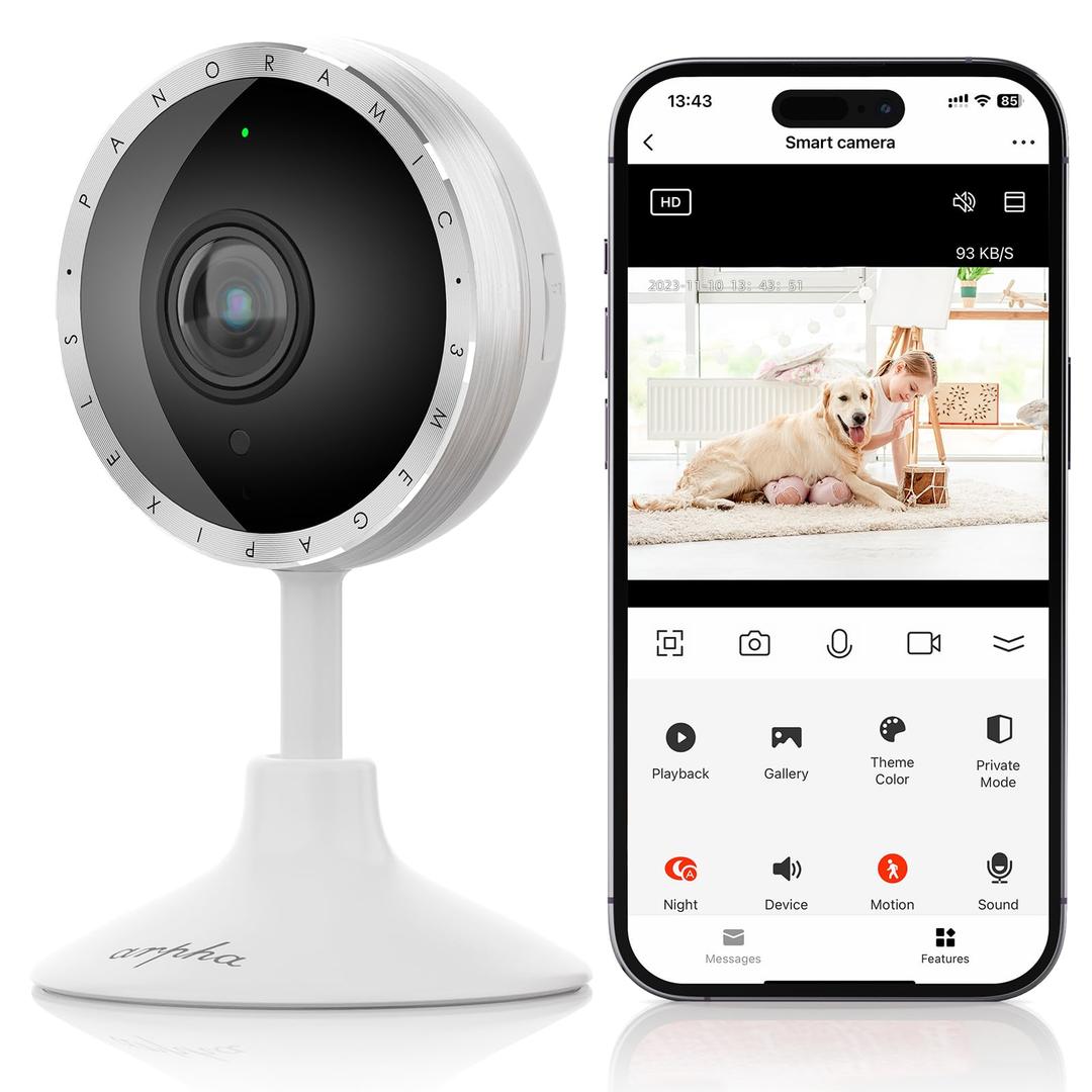 ARPHA 2K Indoor Security Camera, WiFi Pet Camera for Home Security with PIR Human Detection, Sound Detection, Night Version Two-Way Talk, Support TF Card & Cloud Storage P160-A (1 Pack)