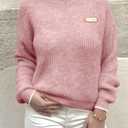 Saodimallsu Womens Sweaters Crew Neck Long Sleeve Knit Contrast Piping Stripe Lightweight Casual Fall Pullover Tops 2025 (Pink)
