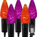 WATERGLIDE Halloween C6 String Lights, 33ft 100 LED Black Wire Fairy Lights with 29V Safe Adaptor, 8 Lighting Mode, Waterproof for Indoor Outdoor Patio Xmas Tree Party Decor, Orange & Purple