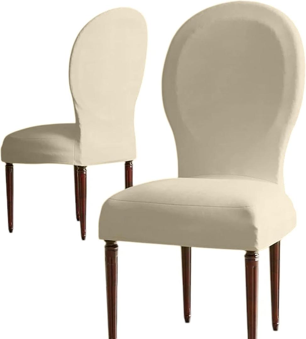 Vapor Fitness Round Back Chair Covers for Dining Chairs, Velvet Curved Dining Chair Covers, Stretch Soft Dining Room Chair Covers, Fits Kitchen and Dining, (Beige, 2 Pack)