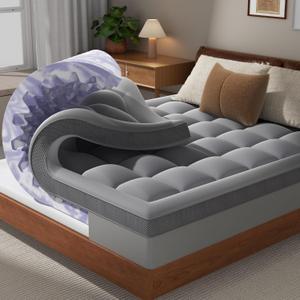 ChiXpace 4 Inch Queen Mattress Topper Dual Layer Memory Foam Mattress Topper, Soft Pillow Top Mattress Cover, Gel Foam Mattress Egg Crate Design, Queen Size Mattresses Pad (Grey)