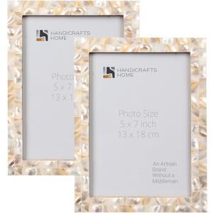 Handicrafts Home 5x7 Picture Frame Set of 2 Mother of Pearl Collection, Handcrafted Photo Frame, Small Picture Frame for Office Desk Decor, Vintage Picture Frames, Gift for Her, Thanksgiving Gift (White)