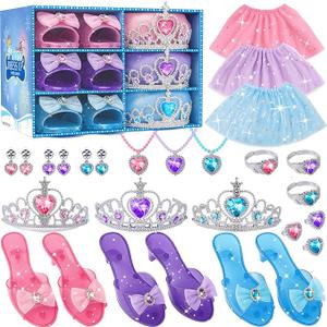 Princess Costume For Girls, Princess Dress Up For Girls 4-6 Years Old, Toddler Dress Up Toys with Tiara, Shoes & Jewelry for Girl Birthday Gift