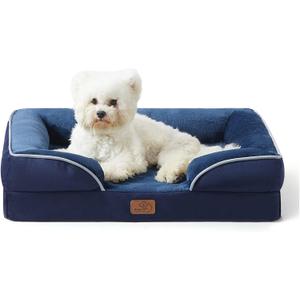 Bedsure Orthopedic Dog Bed Medium Size Dogs - Washable Medium Dog Cat Bed Waterproof, Comfort Pet Couch Sofa with Washable Removable Cover, Pets Bed with Nonskid Bottom, Blue Navy, 28"