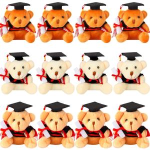 Zomiboo 12 Pieces Graduation Bears Class of 2025 Mini Grad Bear Stuffed Animal 3.54 Inches with Cap Preschool Graduation Gifts Bulk Tiny Detachable Plush Keychain DIY Party Favors(Black Cap)