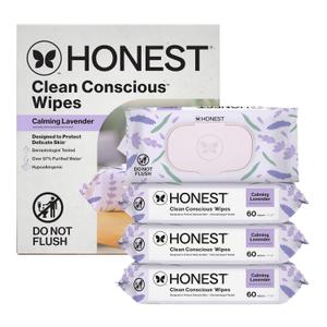 The Honest Company Calm and Cleanse Naturally Scented Wipes, Cleansing, Multi-Tasking, 99% Water Plant Based, Hypoallergenic, Lavender, 2 pack