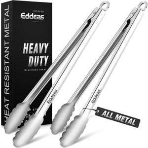 Grill Tongs, 600 Degrees Heat Resistant 17 Inch Extra Long BBQ Tongs, All Metal Kitchen tongs, Heavy Duty Stainless Steel Locking Tongs for Cooking, Grilling, Barbecue/BBQ, Buffet, 2 Pack