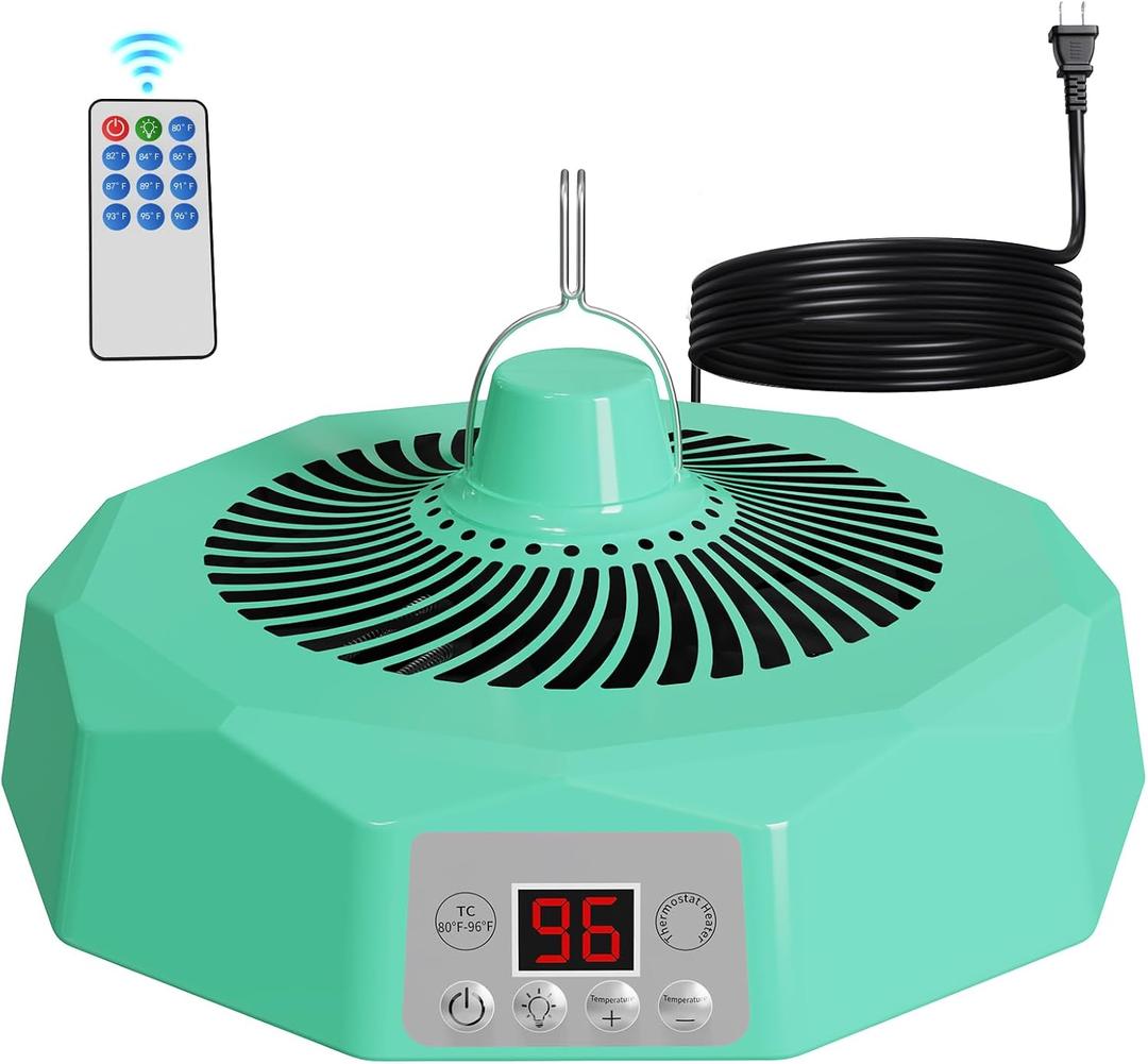 Nexum 400W Chicken Coop Heater with Thermostat & Light- Safe Pet House Heater for Dog, Chicks, Reptiles & Cats - Auto Shut-Off Protection, Remote Control & Steady Temperature (Green)