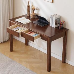 Solid Wood Desk with Drawer (Walnut Color, 47.2inch)