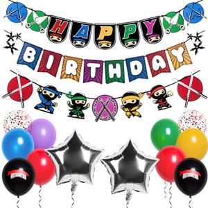 Pirese Ninja Birthday Party Decorations Kit  Japanese Ninja Birthday Banner, Ninja Party Supplies, Ninja Balloons, Martial Arts & Ninja Warrior Party Decor, Mortal Kombat Theme