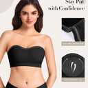 Strapless Bras for Women Non-Slip Wireless Bandeau Bra Seamless Padded Tube Top Bra Including Fabric & Clear Straps (Black) L