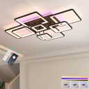 Stunning Layered Square Geometric Modern LED Ceiling Light - 100W Super Bright Black Flush Mount Chandelier, Dimmable RGB, Remote Control Included for Living Room Bedroom Dining Room, 39 in