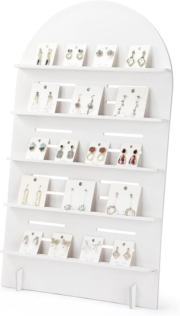 DoubleFill 5 Tier Wooden Earring Display for Vendor Arch Jewelry Display Stand Rack with Adjustable Height for Retail Selling