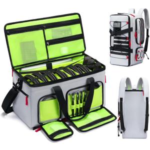 BOSSTIN DJ Cable Gig Bag for Equipment, DJ Cable Organizer Backpack with Detachable Dividers and Padded Bottom, DJ Mixer Bag for Music Gear Accessories with 15.6'' Laptop Compartment (Grey)