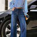 Cicy Bell Womens Cropped Wide Leg Jeans Stretchy High Waisted Trendy Baggy Denim Ankle Pants with Pockets (Blue, M)