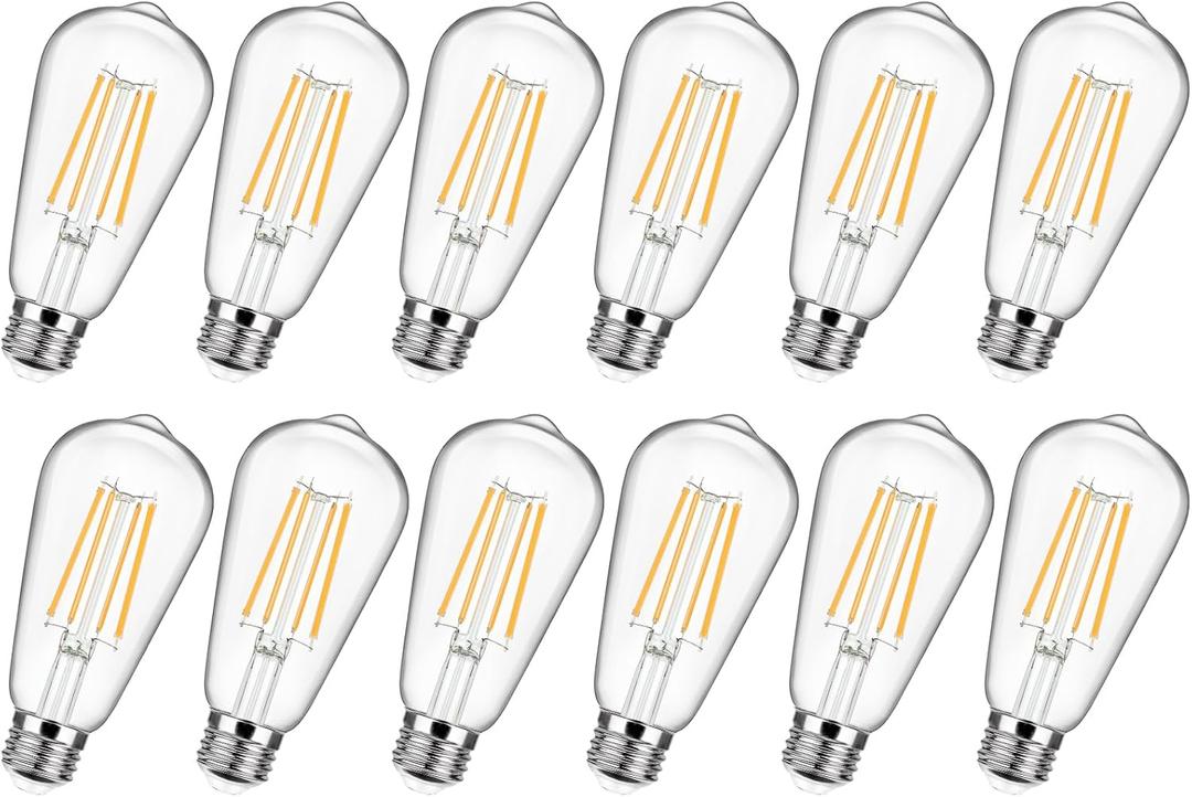 12-Pack Vintage LED Edison Bulbs 100W Equivalent 1400LM High Brightness 8W ST58 LED Filament Light Bulbs 3000K Warm White E26 Medium Base CRI90+ Antique Clear Glass for Home Dinning Room, Non-dimmable