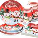 100 Pieces Christmas Paper Plates and Napkins Set Christmas Disposable Tableware Set Santa Claus Paper Plates Napkins Cups for Xmas Merry Christmas Party Supplies, Serves 25 (Red)