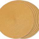 FunWheat Round Braided Placemats Set of 6 Table Mats for Dining Tables Woven Washable Non-Slip Place Mats 15 Inch, Pumpkin Yellow, 6pcs