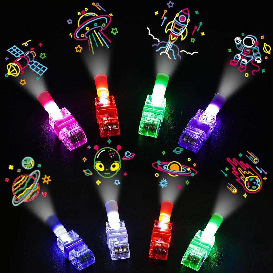 LovesTown 24PCS Space Themed Party Favors, LED Finger Lights for Kids Glow in The Dark Party Supplies for Birthday Goodie Bags Fillers Classroom Prizes