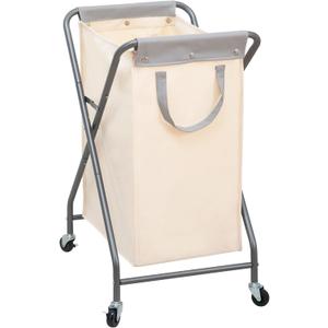 STORAGE MANIAC Collapsible Laundry Hamper with Wheels, Rolling Laundry Basket, Heavy Duty Cloth Sorter with Removable Bag, Folding X Frame Clothes Organizer Cart for Easy to Store, 1 Section (Beige)