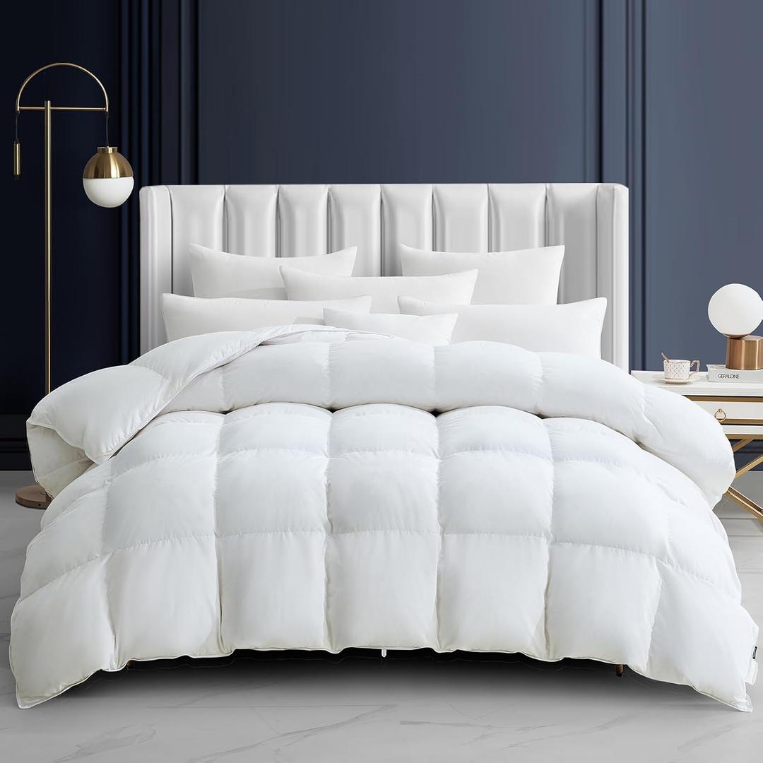 Maple&Stone Twin Feather Down Comforter Lightweight White Down Duvet Insert Ultra Soft 100% Cotton Cover Fluffy Twin Comforter 68 x 90 Inches