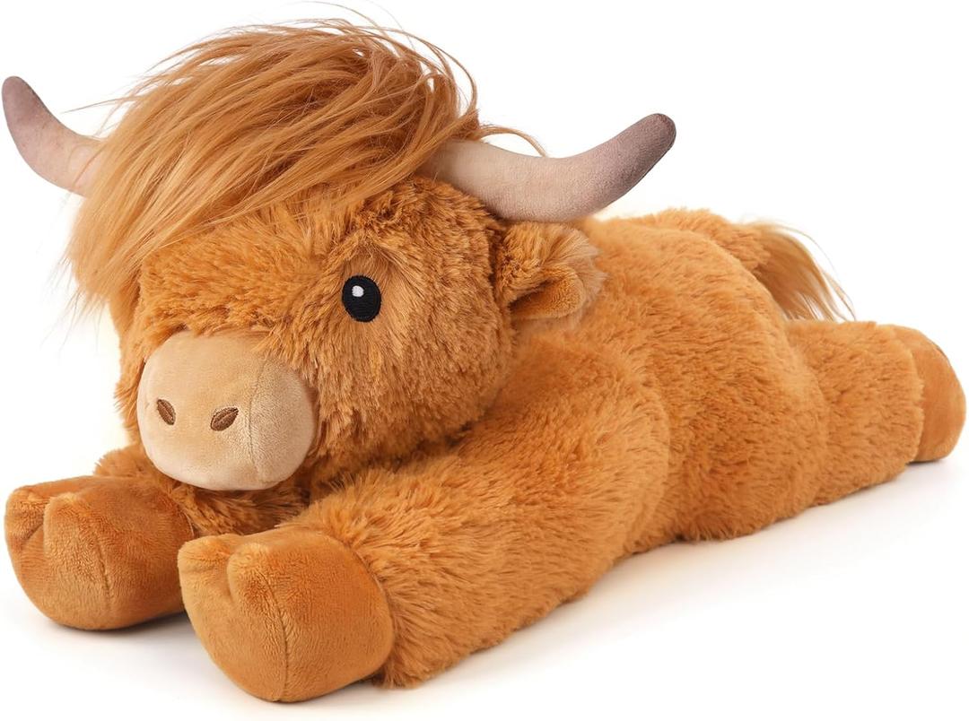 Highland Cow Stuffed Animals, Microwavable Stuffed Animal Adorable Fluffy Highland Cow Plush for Warmth Comfort, Heatable Coolable Lavender Scent Toy, Cute Soft Plushies Gift for Kid Boys Girl & Adult
