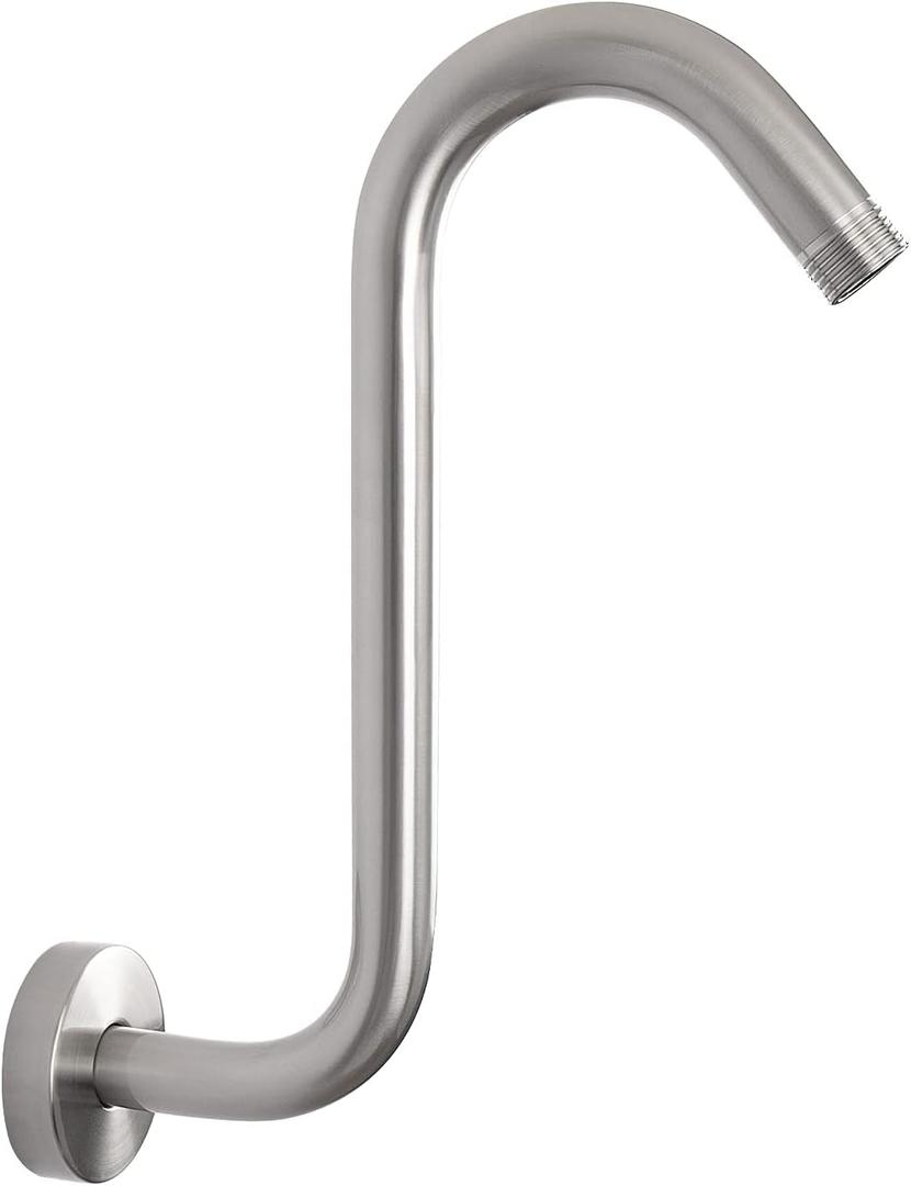 NearMoon S Shaped Shower Head Riser Arm, Shower Extender Arm with Flange, Standard 1/2" Connection- Bathroom Accessory (10 Inch, Brushed Nickel)