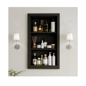 Solid Wood 14 X 24 Recessed Medicine Cabinet,3-Tier, Medicine Cabinet Organizer,Wall Niche, Bathroom Wall Cabinet, Recessed Bathroom Cabinet,recessed Wall Cabinet, Black