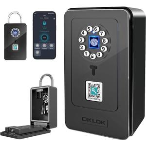 SFW New Smart Lock Boxes, Fingerprint Key Box Bluetooth Key Box with App Control & Passcode, Waterproof Wall Mounted & Door Hanging Security Lock Box (Fingerprint Unlock)