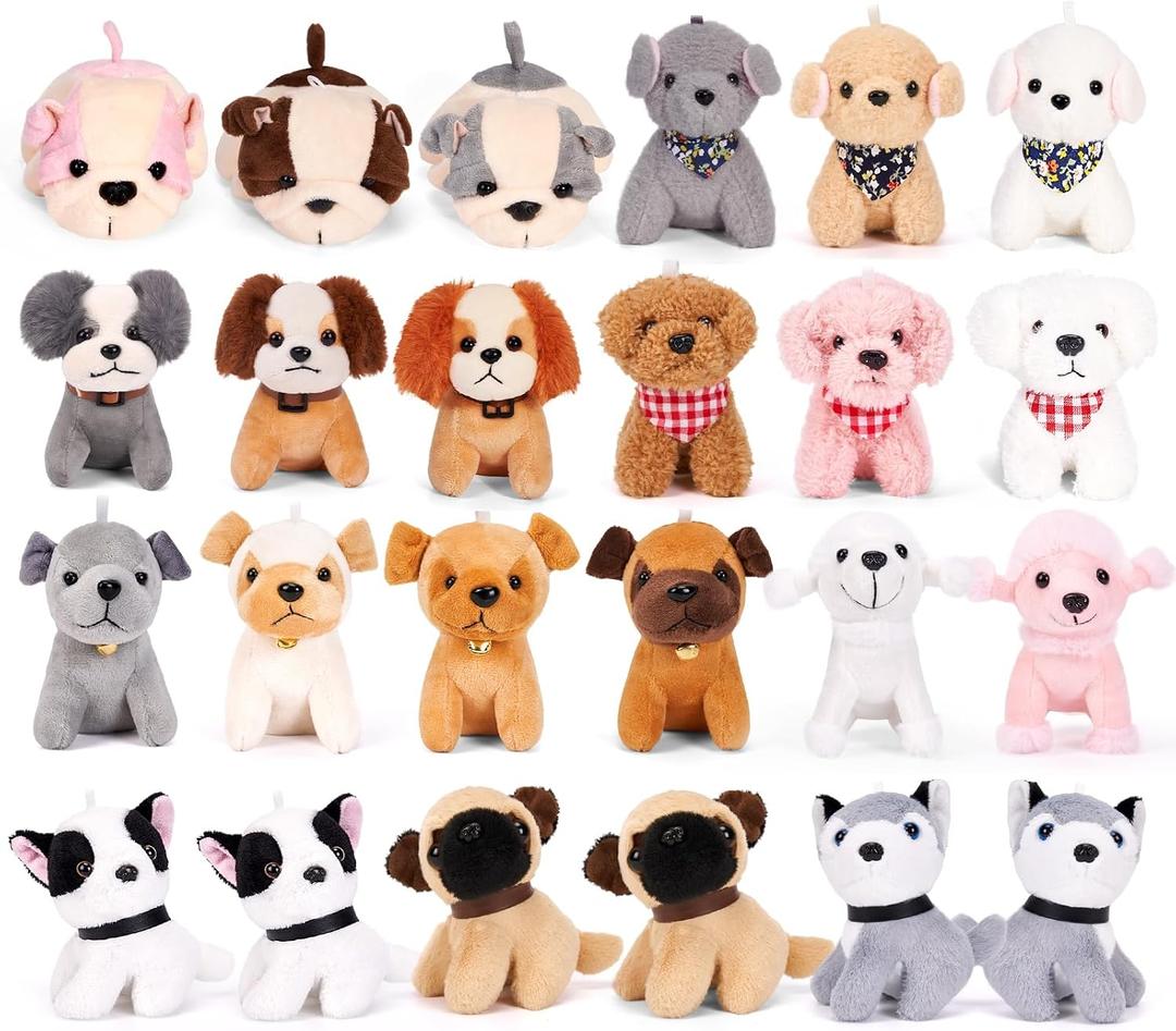 Niceup 24PCS Adopt a Puppy Party Favors Kids Mini Plush Dog Non-candy Easter Basket Stuffers Bulk Stuffed Animals Dog Paw Adoption Pet Doll Toys Birthday Party Goodie Bag Fillers Classroom Reward Gift, Small